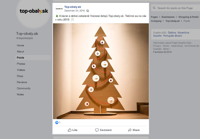 Vianočné želania na facebookovej stránke Top-obaly.sk