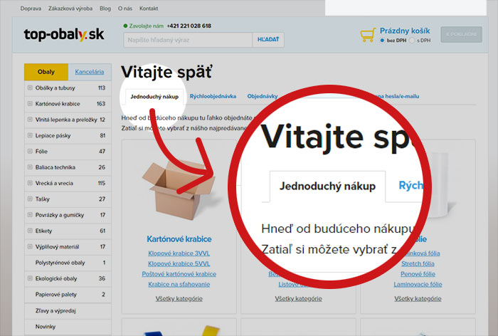 Screenshot funkcie jednoduchý nákup na e-shope Top-obaly.cz